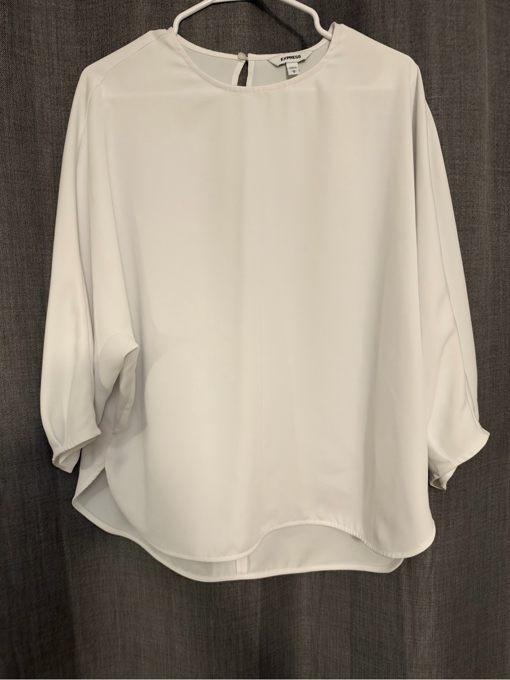 Express White Relaxed Crewneck Blouse with Dolman Sleeves